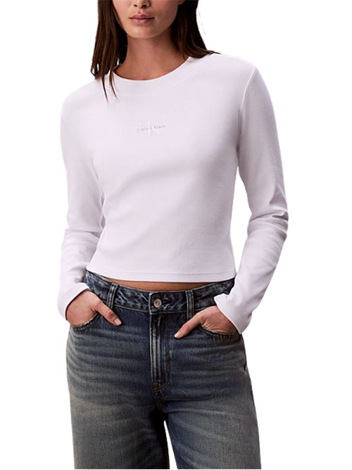T-shirt in cotone manica lunga bianca Calvin Klein Jeans | LV047A803GYAA